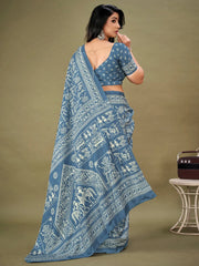 Women's Dola  Blue Printed Designer Saree With Blouse Piece-KUMKUM20B