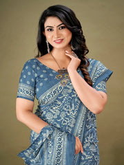 Women's Dola  Blue Printed Designer Saree With Blouse Piece-KUMKUM20B
