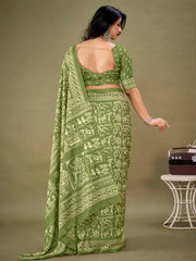 Women's Crepe Blue Printed Celebrity Saree With Blouse Piece-KLZE246012