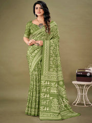 Women's Crepe Blue Printed Celebrity Saree With Blouse Piece-KLZE246012