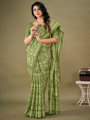 Women's Crepe Blue Printed Celebrity Saree With Blouse Piece-KLZE246012