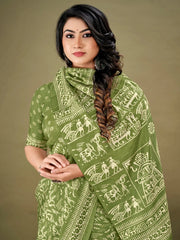 Women's Crepe Blue Printed Celebrity Saree With Blouse Piece-KLZE246012