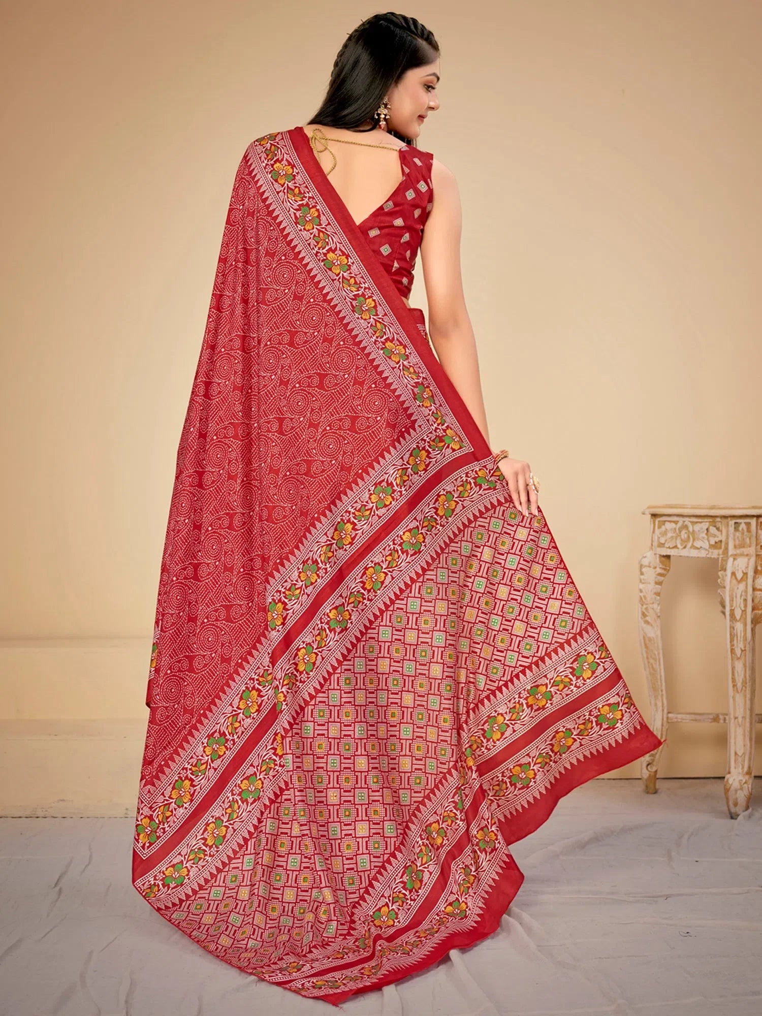 Dola Red Printed Saree - Indian Sarees & Blouse Piece