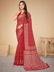 Women's Crepe Blue Printed Designer Saree With Blouse Piece-VIVNTA15006B