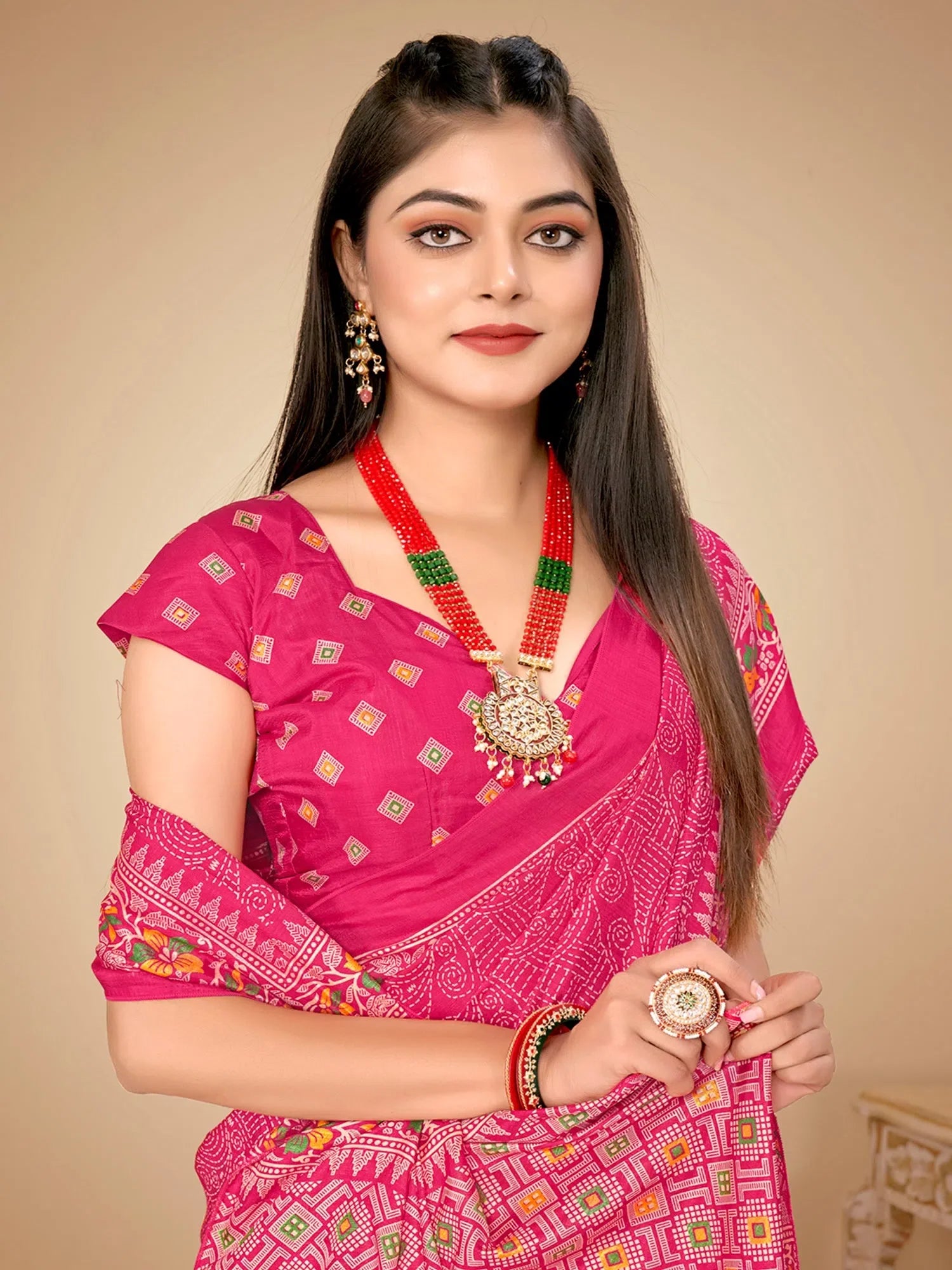 Dola Red Printed Saree - Indian Wedding Sarees