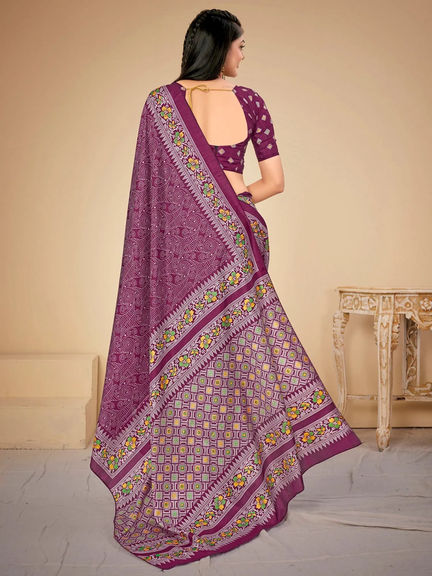 Purple Printed Polyester Saree – Party Wear Indian Ethnic Sarees