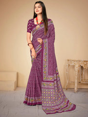 Women's Crepe Grey Digital Print Celebrity Saree With Blouse Piece-KLMKR232005