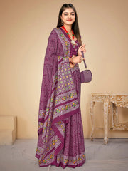 Women's Crepe Grey Digital Print Celebrity Saree With Blouse Piece-KLMKR232005