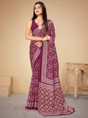 Women's Crepe Lavendar Printed Celebrity Saree With Blouse Piece-KLZE246005