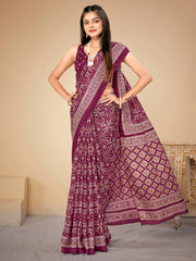 Women's Crepe Lavendar Printed Celebrity Saree With Blouse Piece-KLZE246005