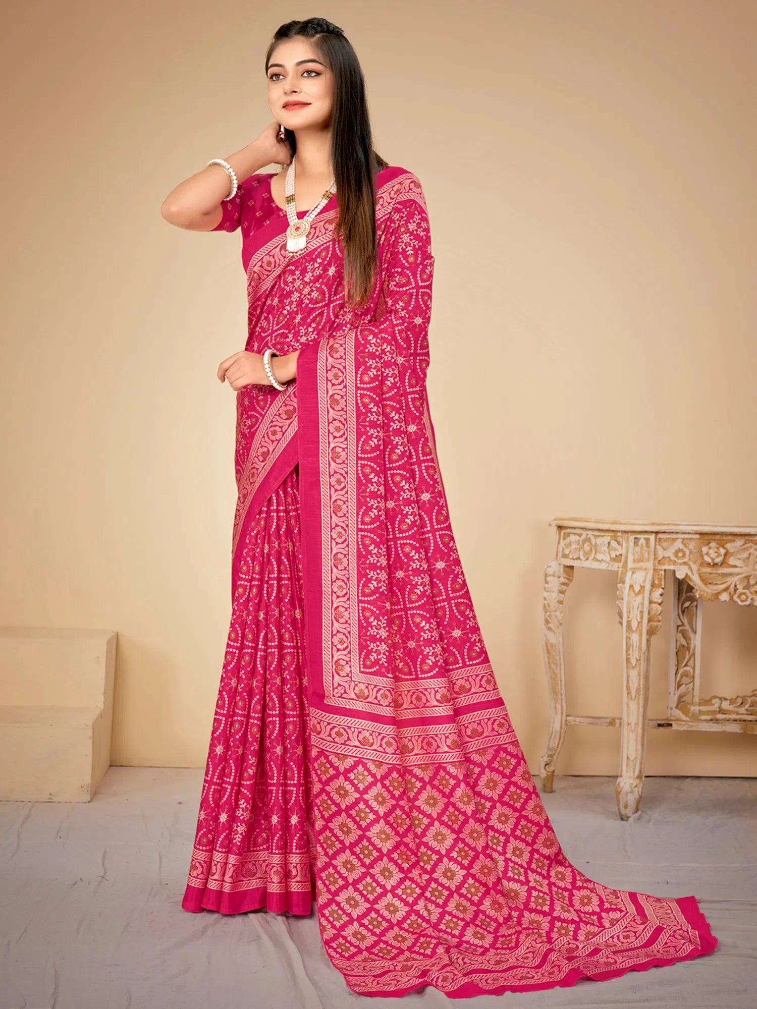 Pink Printed Designer Saree | Indian Sari Collection