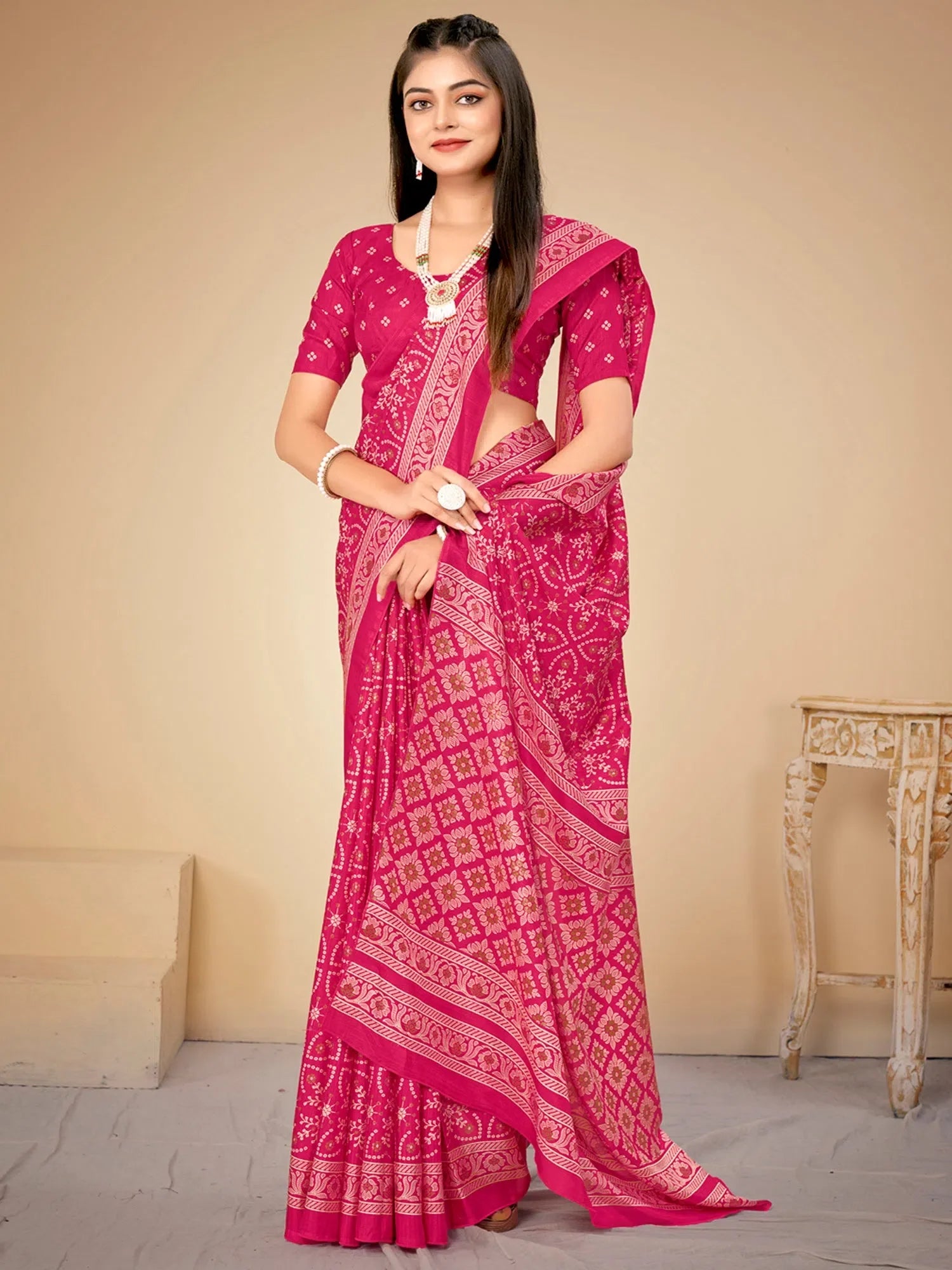 Pink Printed Designer Saree | Indian Sari Collection