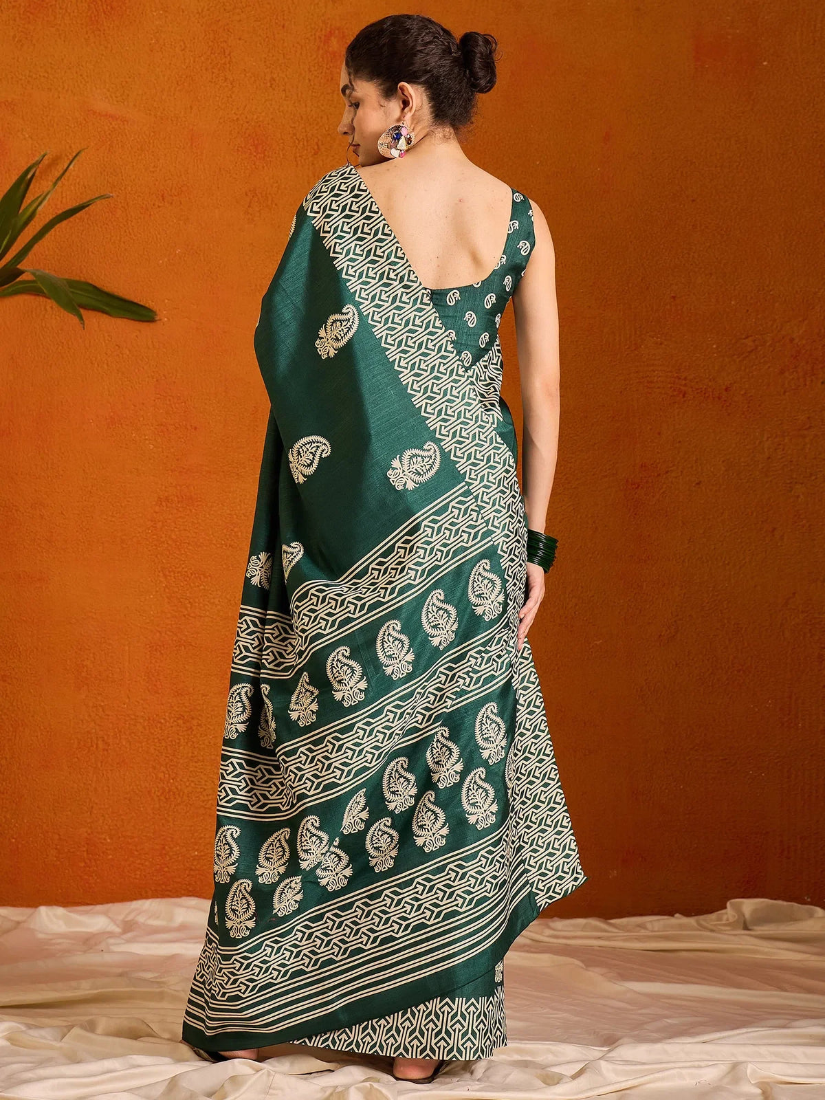 Women's Cotton Blend Teal Blue Printed Designer Saree With Blouse Piece-KUMKUM37B