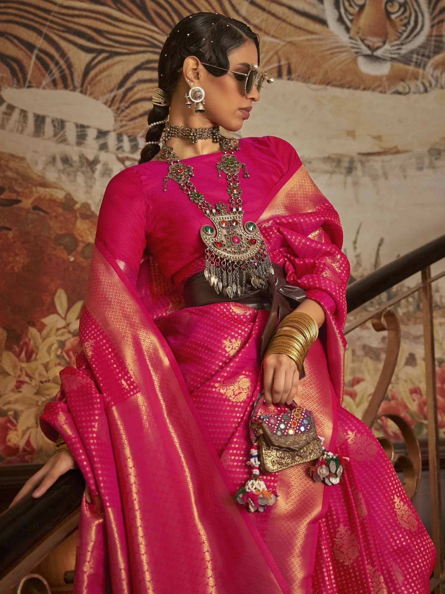 Pink Handwoven Polyester Saree | Timeless Designer Collection