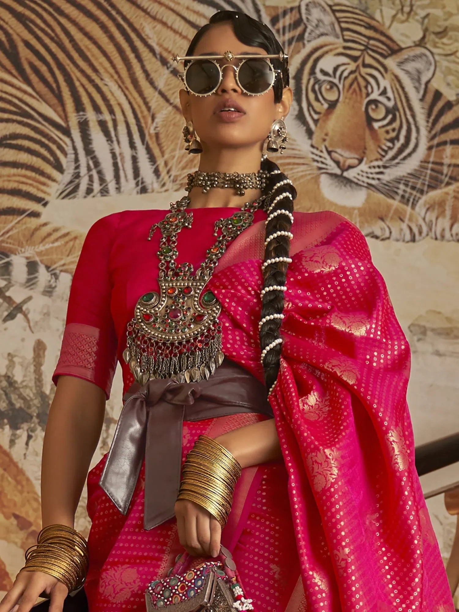 Pink Handwoven Polyester Saree | Timeless Designer Collection