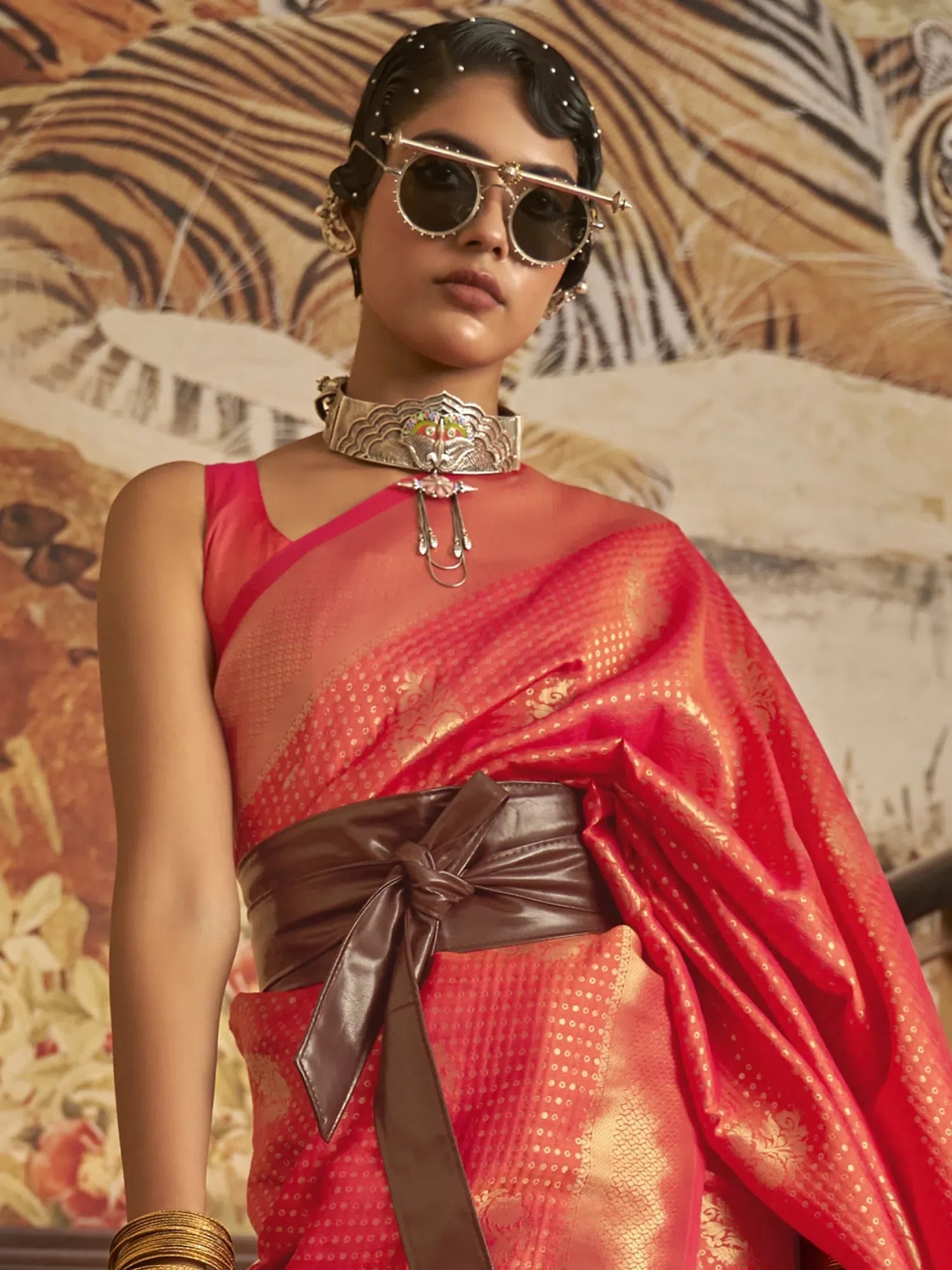 Peach Polyester Saree with Blouse – Lightweight Indian Sari for Women