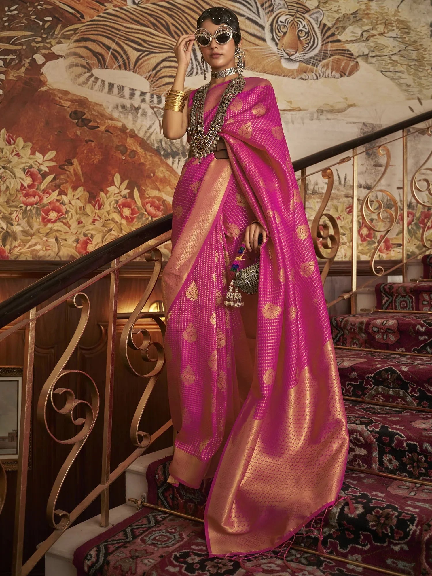 Magenta Woven Designer Saree with Blouse | Designer Sarees India