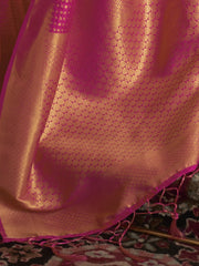 Women's Blend Pink Woven Design Handloom Saree With Blouse Piece-KURVEN262005