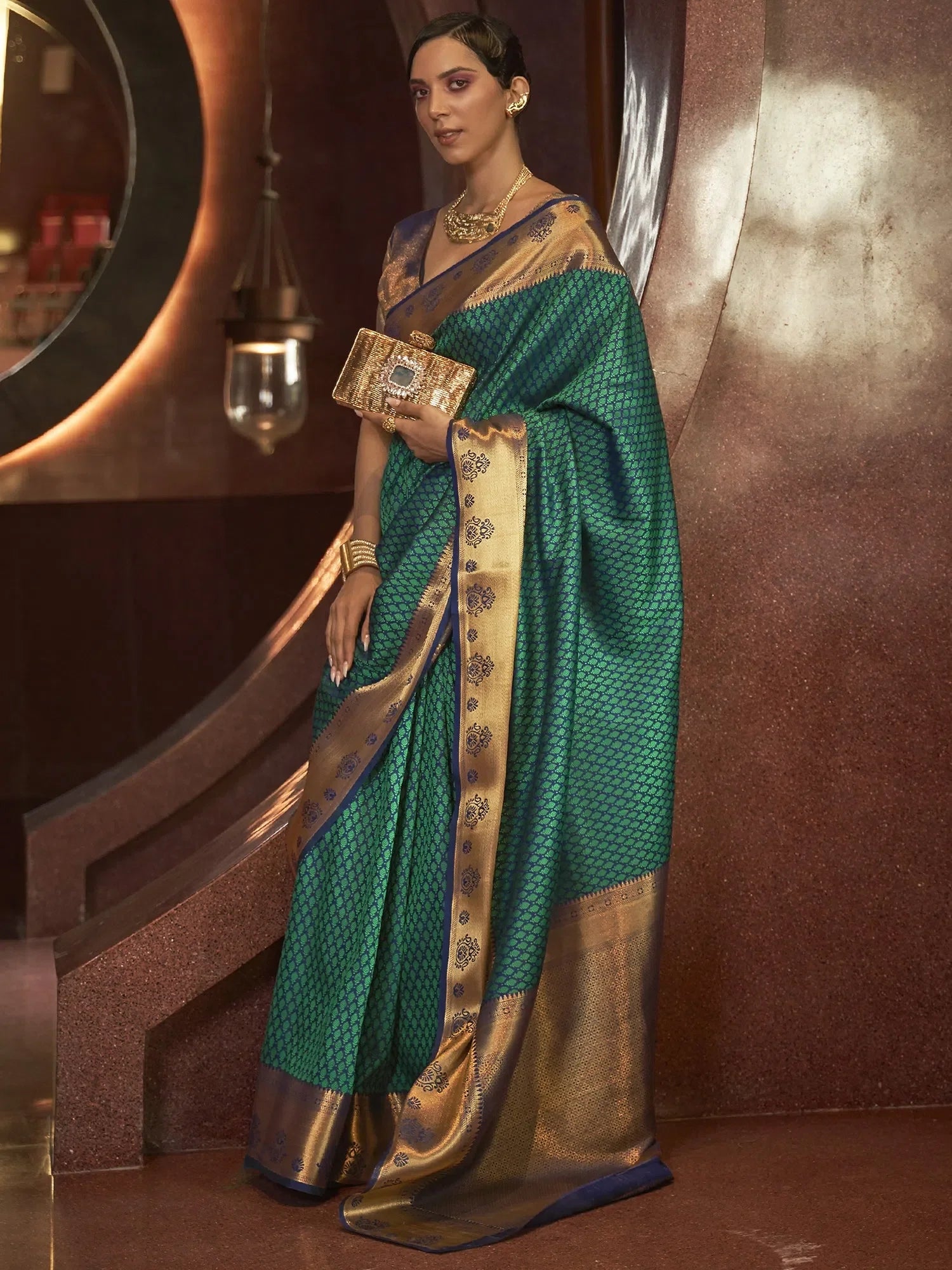 Elegant Teal Blue Woven Polyester Saree | Premium Designer Sarees
