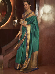 Women's Blend Grey Woven Design Handloom Saree With Blouse Piece-KUSHITA284001