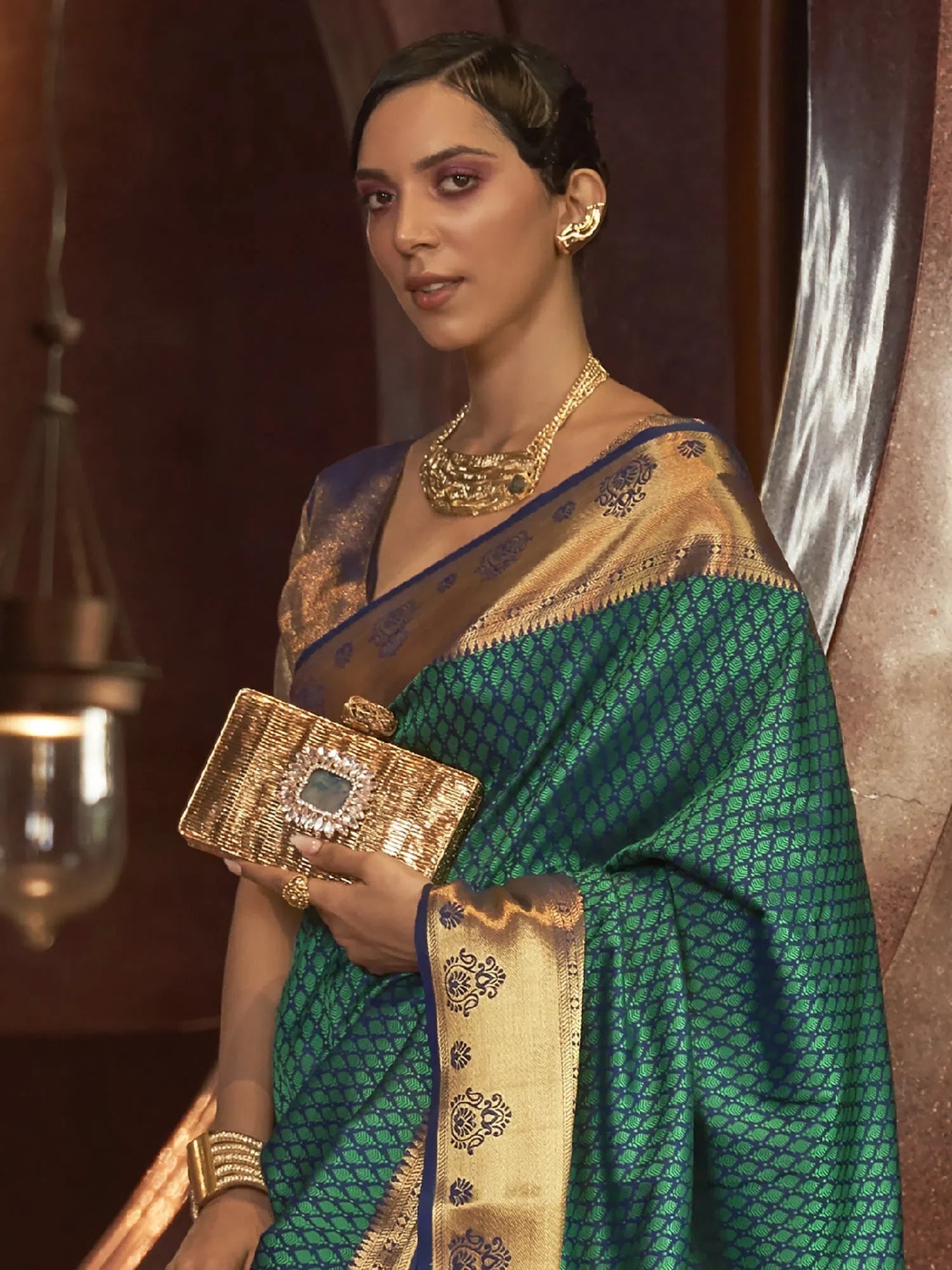 Elegant Teal Blue Woven Polyester Saree | Premium Designer Sarees
