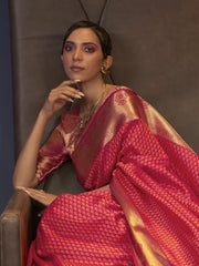 Women's Blend Teal Blue Woven Design Handloom Saree With Blouse Piece-KUSHITA284002