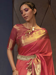 Women's Blend Teal Blue Woven Design Handloom Saree With Blouse Piece-KUSHITA284002