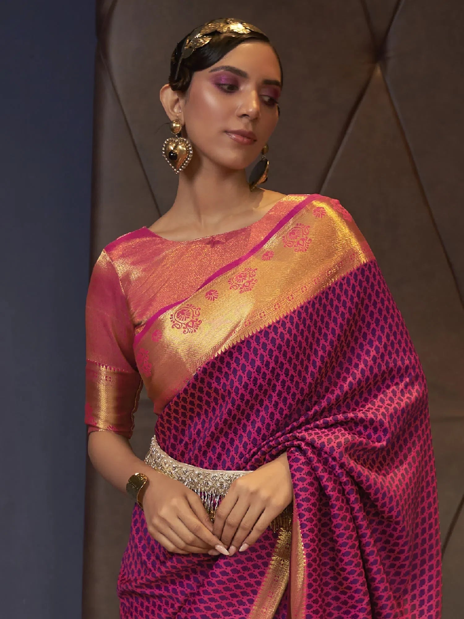 Pink Classic Woven Polyester Saree with Blouse | Premium Indian Sarees