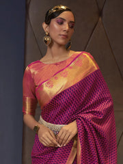 Women's Blend Pink Woven Design Handloom Saree With Blouse Piece-KUSHITA284003