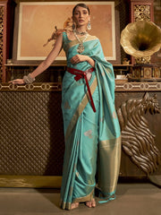 Women's Blend Purple Woven Design Designer Saree With Blouse Piece-KUSHQ276001