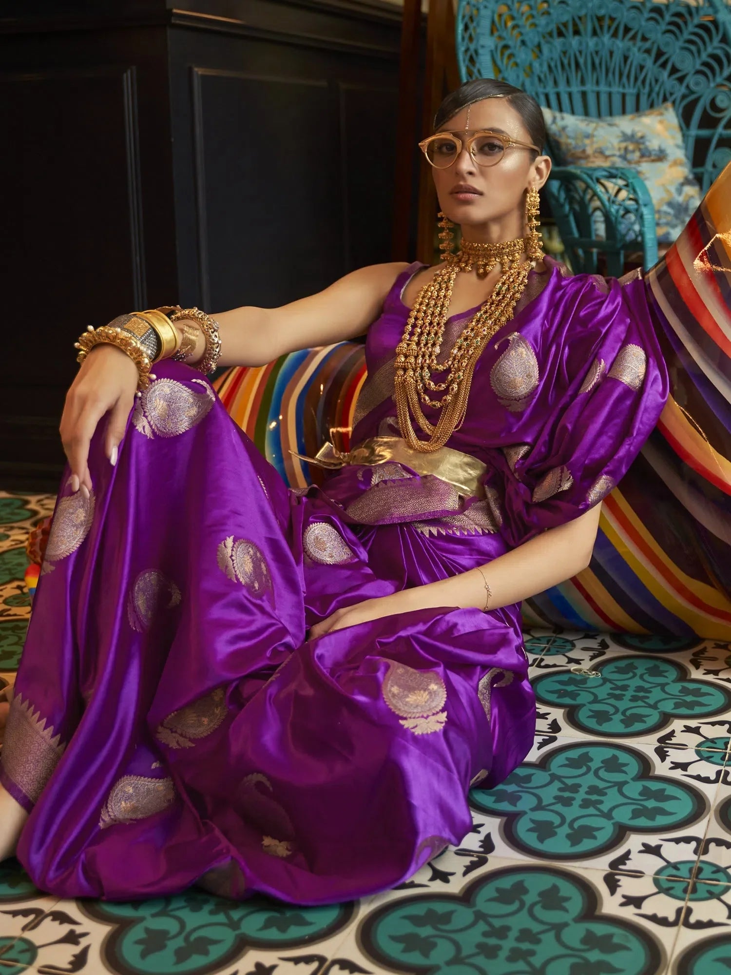 Purple Woven Designer Indian Sari with Blouse Piece