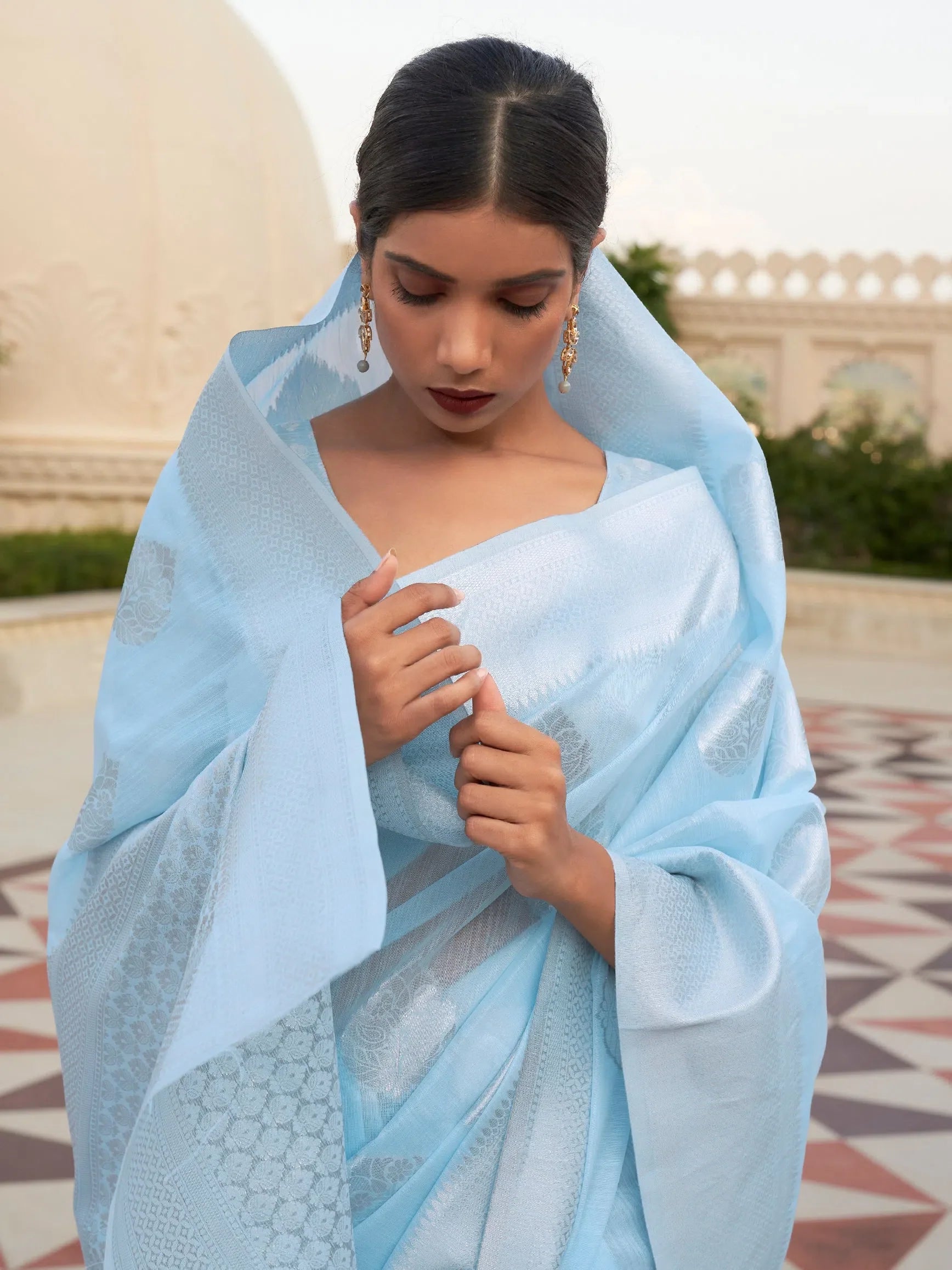 Turquoise Linen Saree - Designer Sarees India