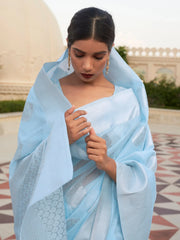Women's Blend Light Blue Woven Design Designer Saree With Blouse Piece-KYARA2301