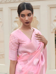 Women's Blend Pink Woven Design Designer Saree With Blouse Piece-KYARA2302