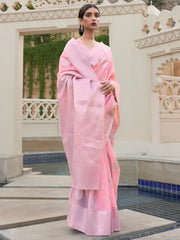 Women's Blend Pink Woven Design Designer Saree With Blouse Piece-KYARA2302