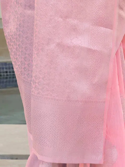 Women's Blend Pink Woven Design Designer Saree With Blouse Piece-KYARA2302