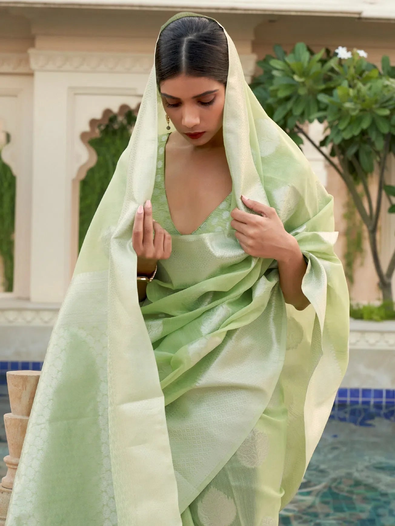 Green Linen Saree: Indian Sarees for Women