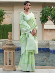 Women's Blend Light Green Woven Design Designer Saree With Blouse Piece-KYARA2303