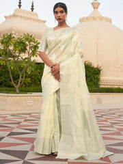 Women's Blend Yellow Woven Design Designer Saree With Blouse Piece-KYARA2304