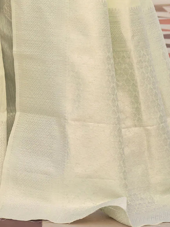 Yellow Linen Saree - Woven Design | Indian Sari Collection