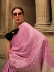 Women's Satin Pink Woven Design Designer Saree With Blouse Piece-KVINCI338003