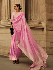 Women's Satin Pink Woven Design Designer Saree With Blouse Piece-KVINCI338003