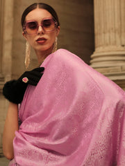 Women's Satin Pink Woven Design Designer Saree With Blouse Piece-KVINCI338003