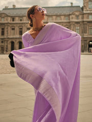 Women's Satin Lavendar Woven Design Designer Saree With Blouse Piece-KVINCI338006