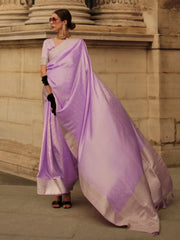 Women's Satin Lavendar Woven Design Designer Saree With Blouse Piece-KVINCI338006