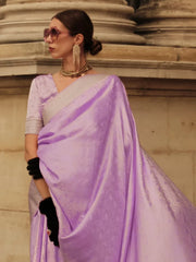 Women's Satin Lavendar Woven Design Designer Saree With Blouse Piece-KVINCI338006
