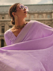 Women's Satin Lavendar Woven Design Designer Saree With Blouse Piece-KVINCI338006