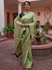 Women's Modal Navy Blue Woven Design Woven Saree With Blouse Piece-KYB140002