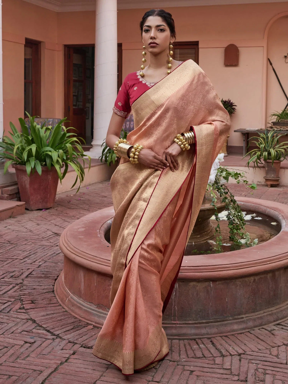 Women's  Blend Peach Woven Design Designer Saree With Blouse Piece-KYARA2305