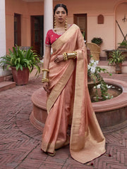 Women's  Blend Peach Woven Design Designer Saree With Blouse Piece-KYARA2305